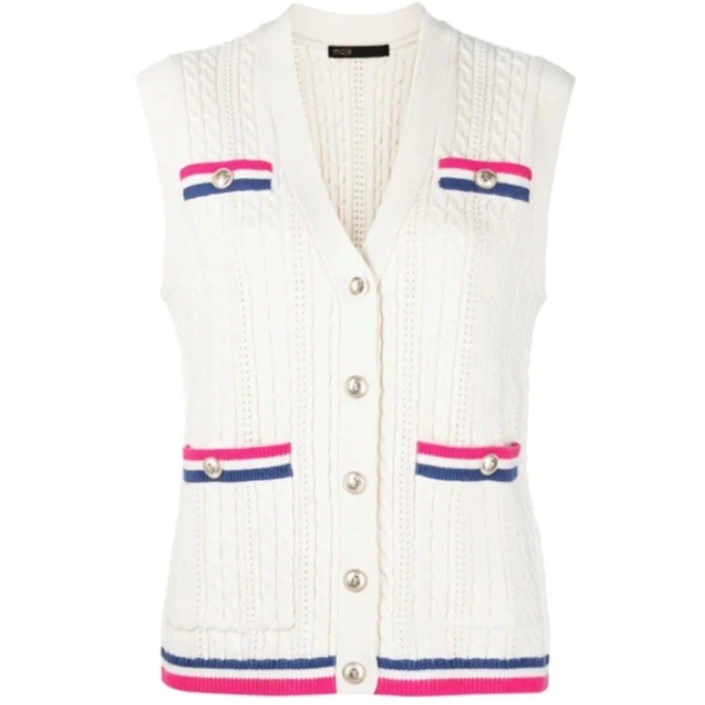 MAJE Martingale‎ Sleeveless Knitted Cardigan Sweater Vest